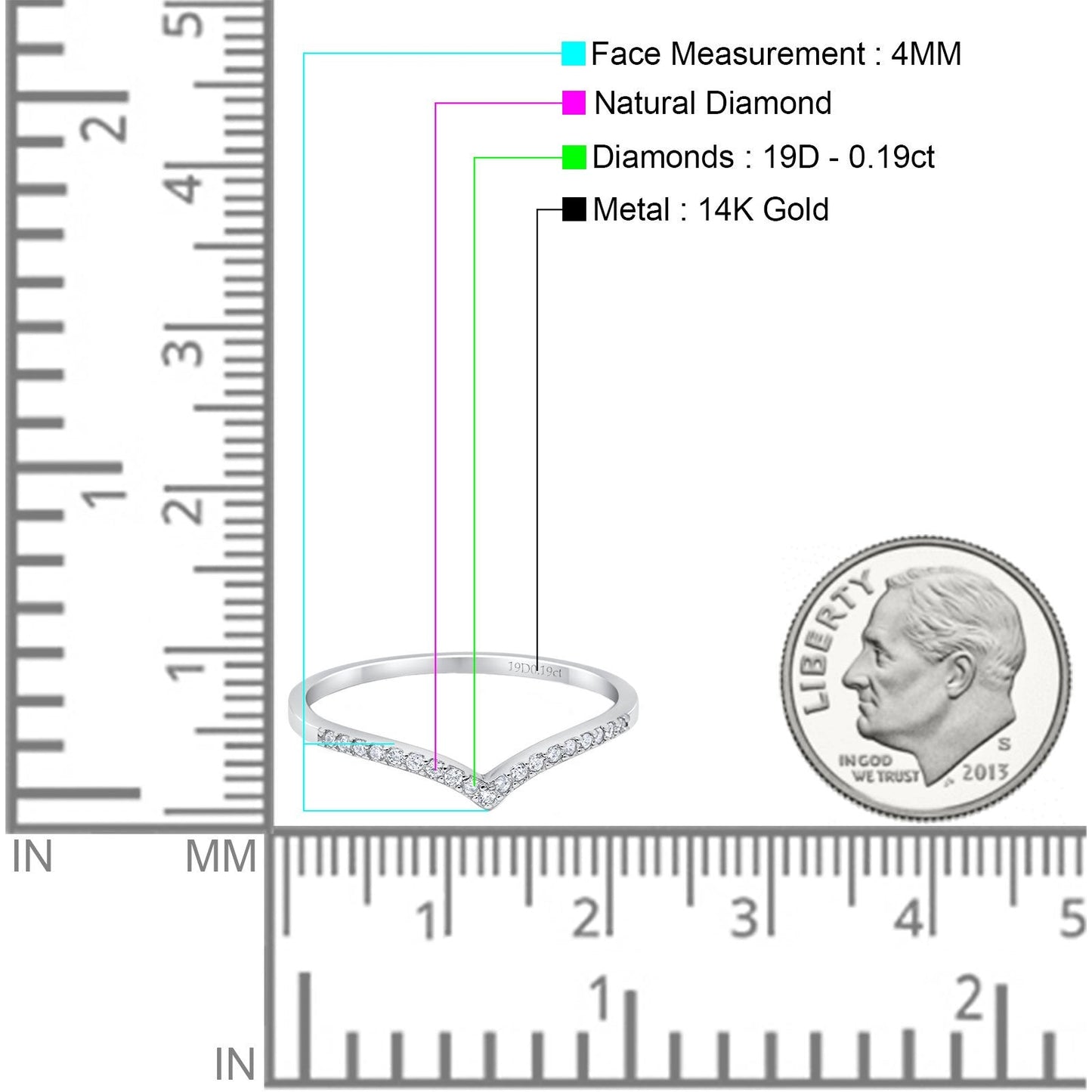 14K White Gold 0.19ct Round 4mm G SI Half Eternity Diamond Bands Engagement Wedding Ring