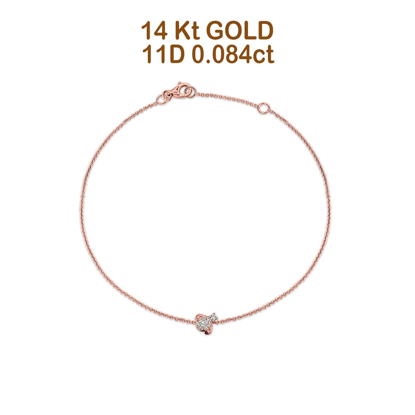 14K Rose Gold 0.084ct Round Dainty Fly Bracelet Solid 7mm G SI Natural Diamond Engagement Wedding Bracelets