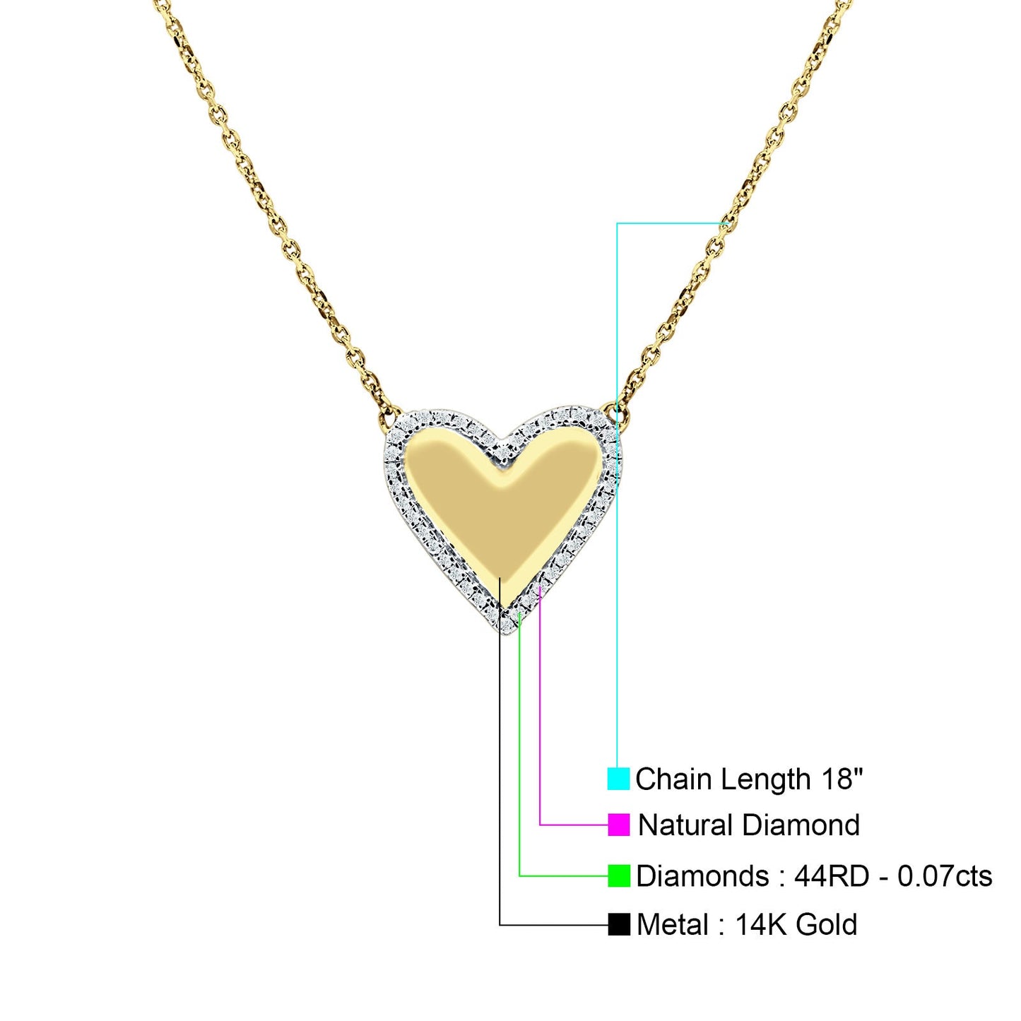 Heart Pendant Diamond Necklace 14K Yellow Gold 0.07ct Wholesale