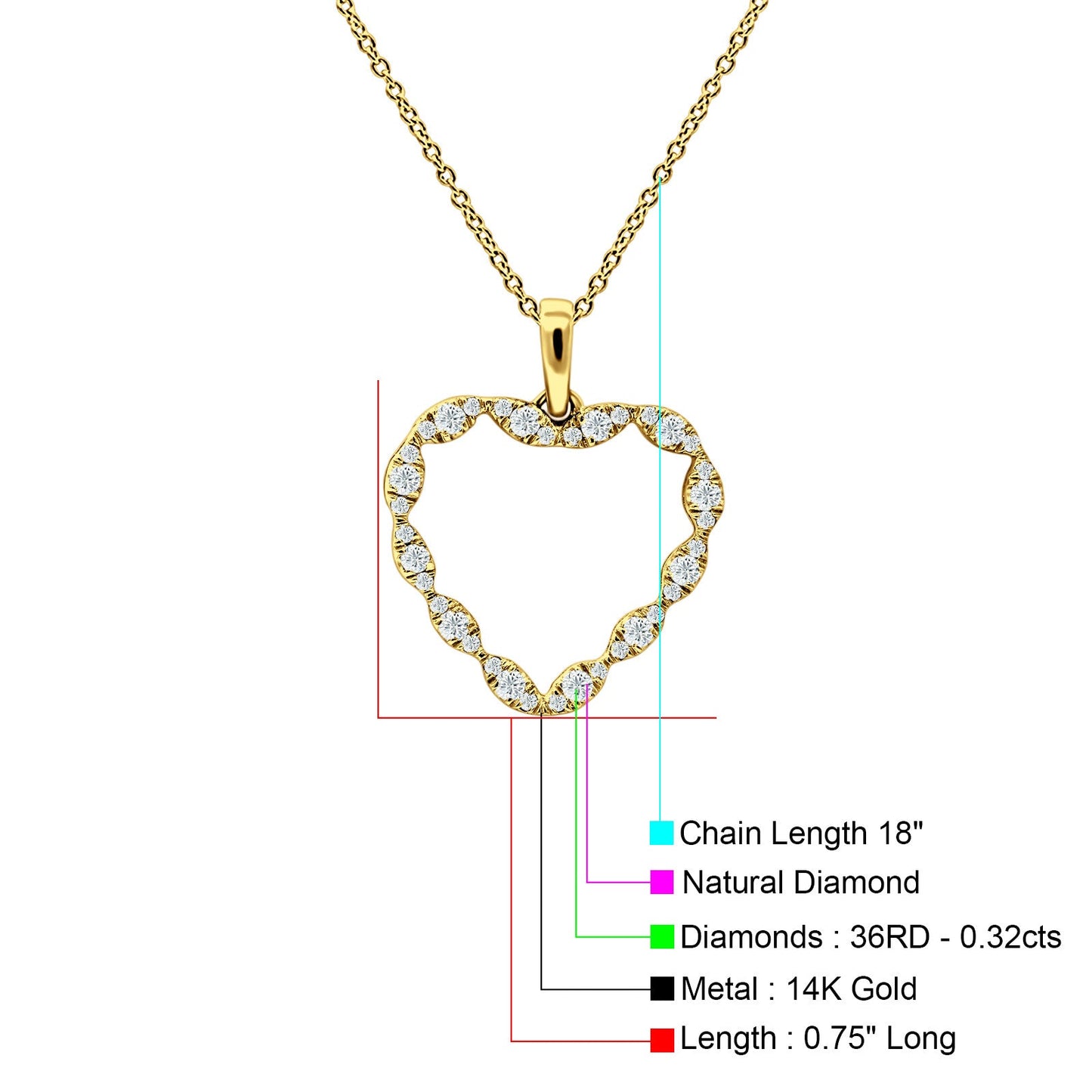 Heart Necklace Diamond Pendant 14K Yellow Gold 0.32ct Wholesale