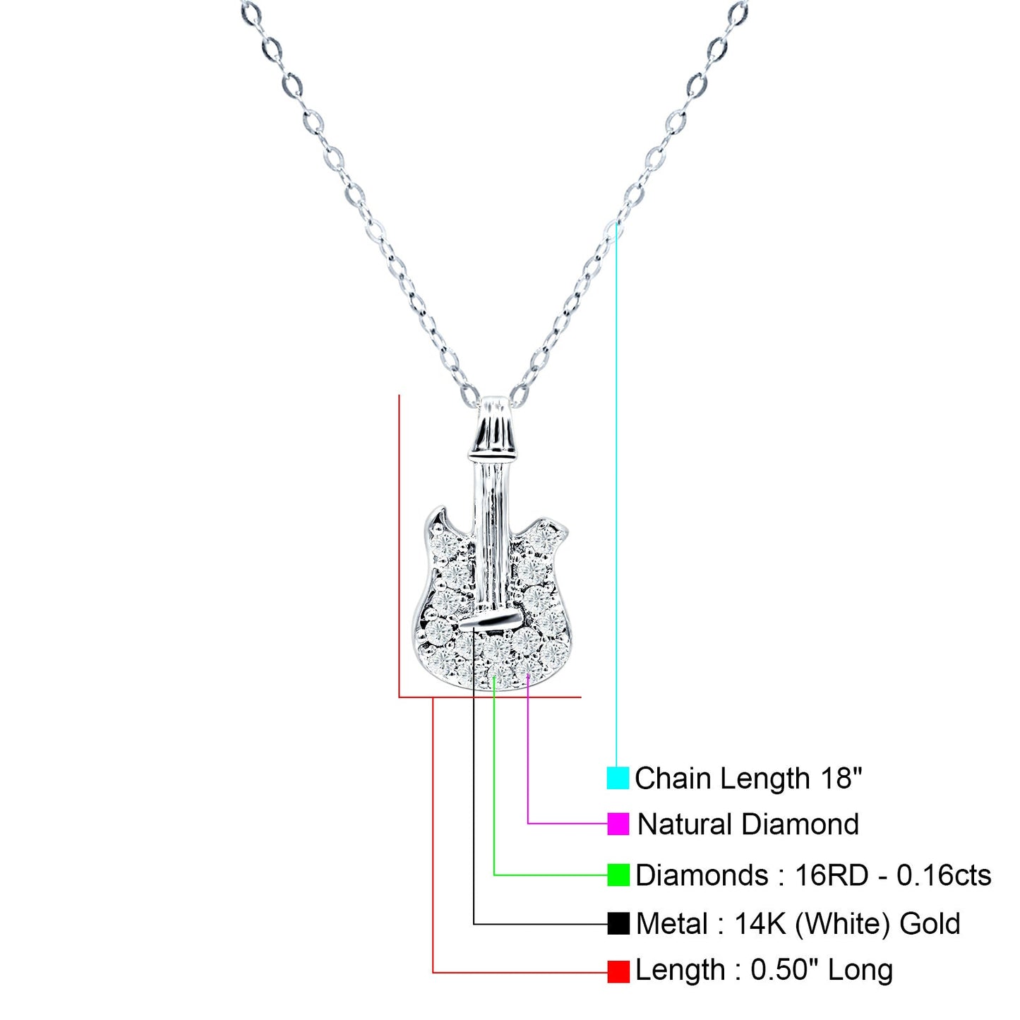 Diamond Guitar Necklace 14K White Gold 0.16ct Wholesale