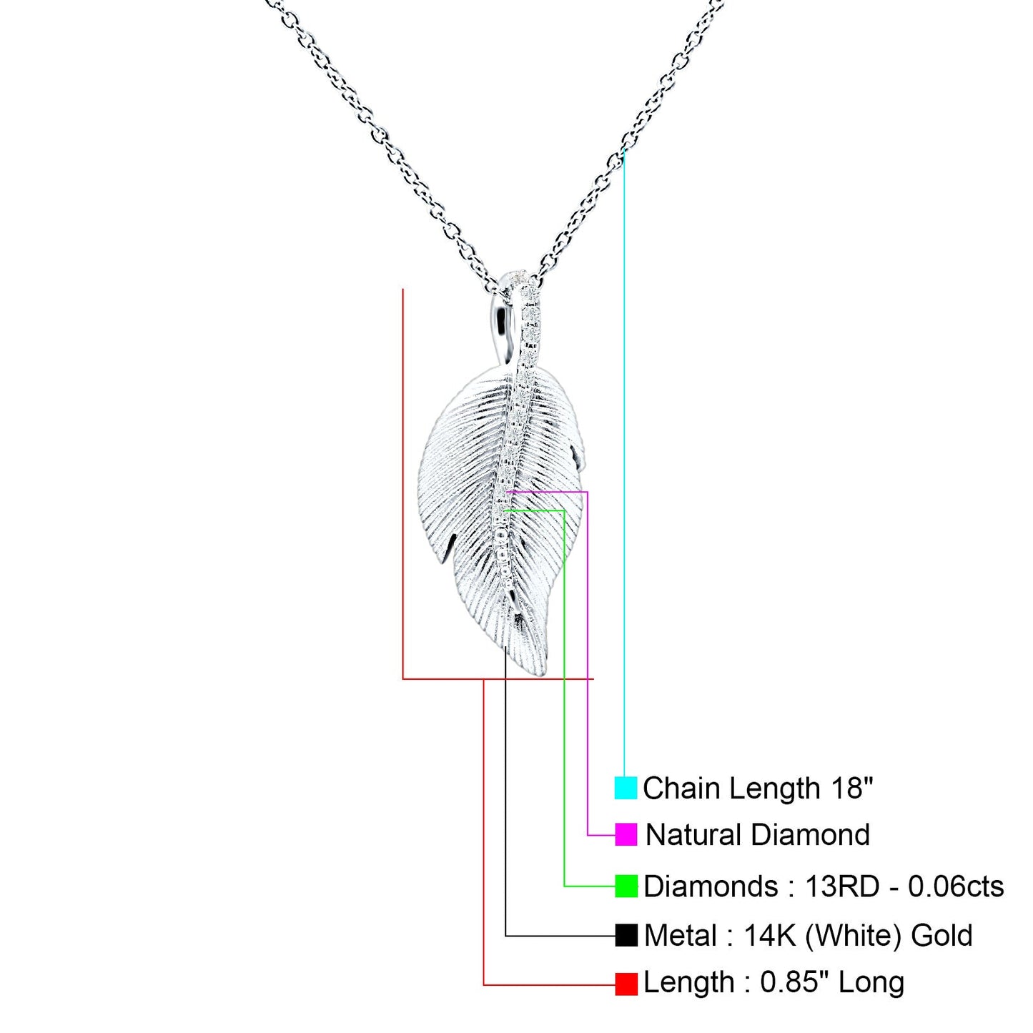 Leaf Necklace Diamond Pendant 14K White Gold 0.06ct Wholesale