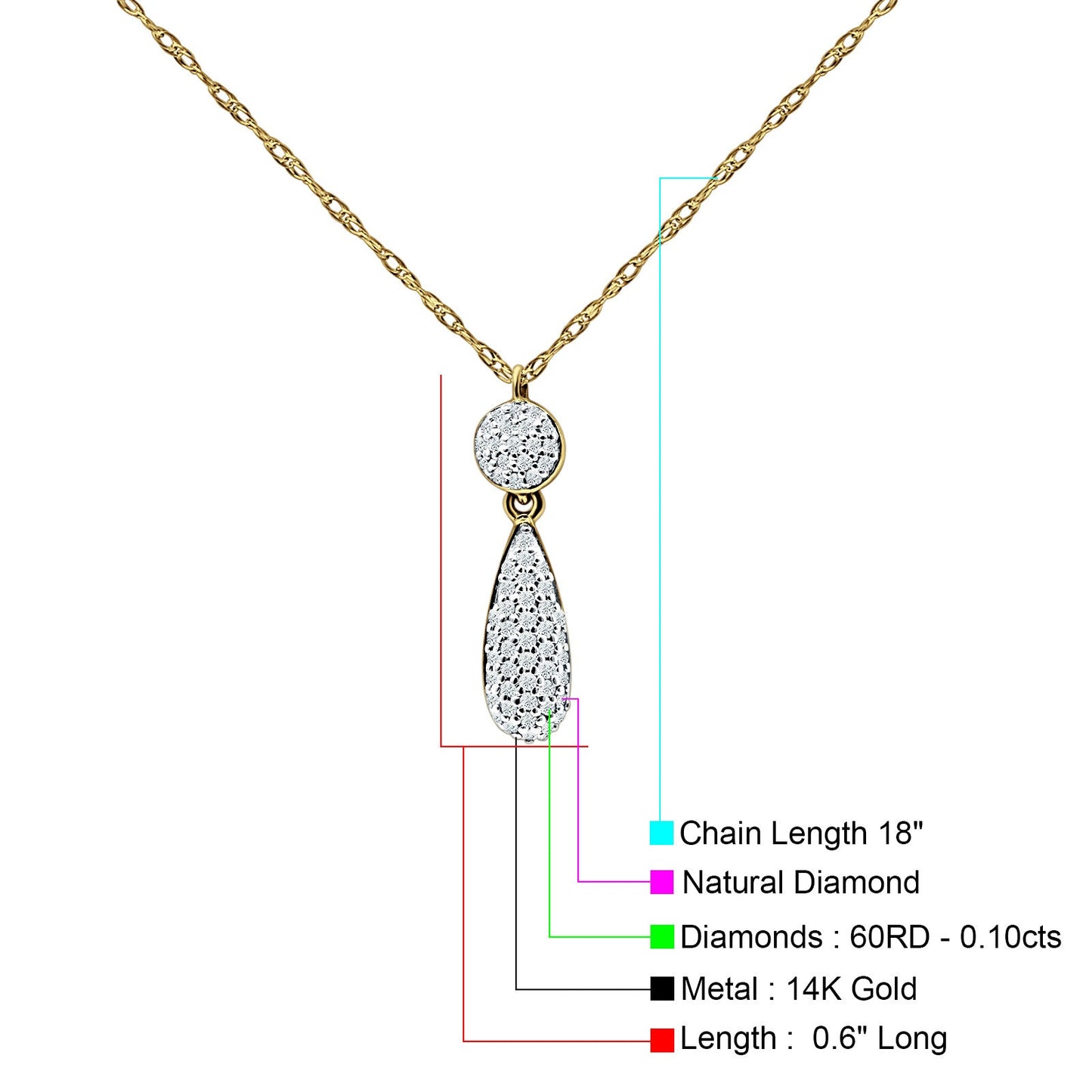 Diamond Teardrop Cluster Necklace 14K Yellow Gold 0.10ct Wholesale