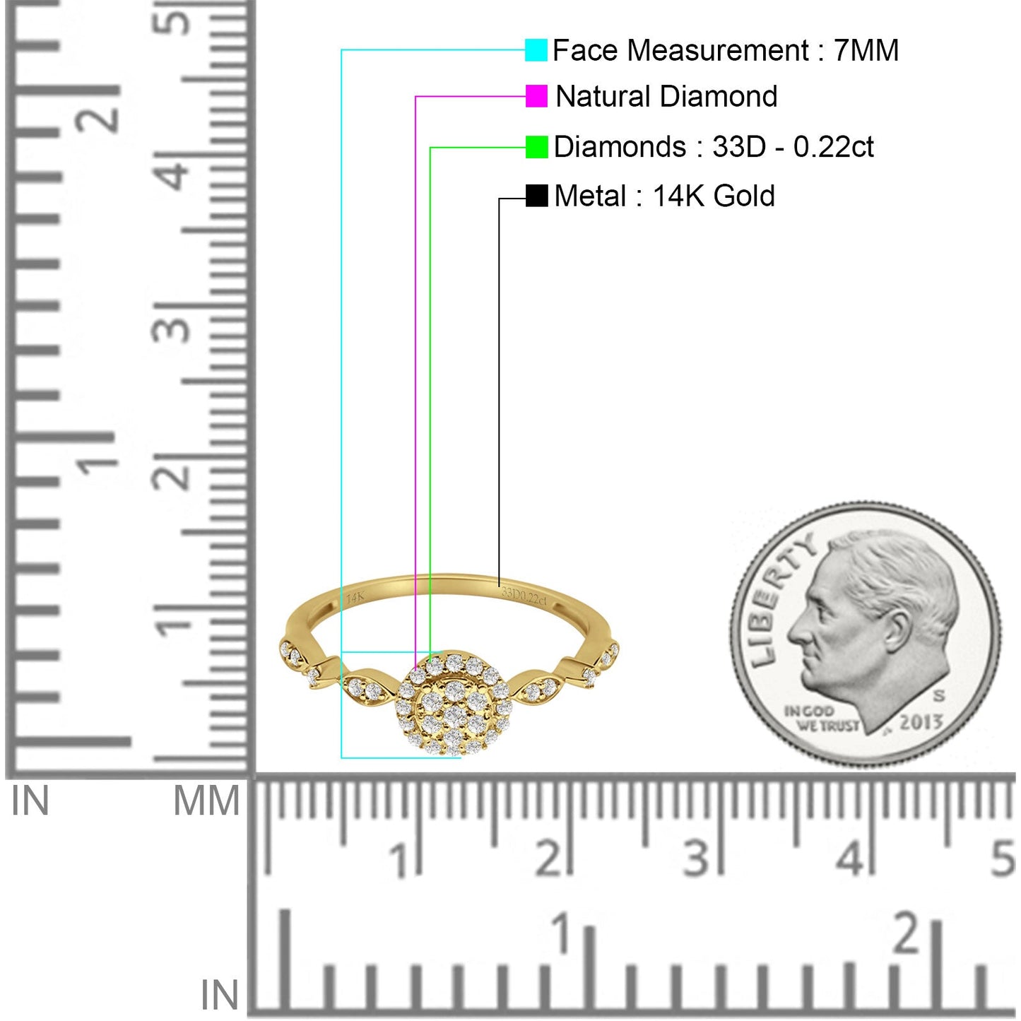 Round 7mm Cluster Halo Natural Diamond Ring Marquise Band 14K Yellow Gold Wholesale