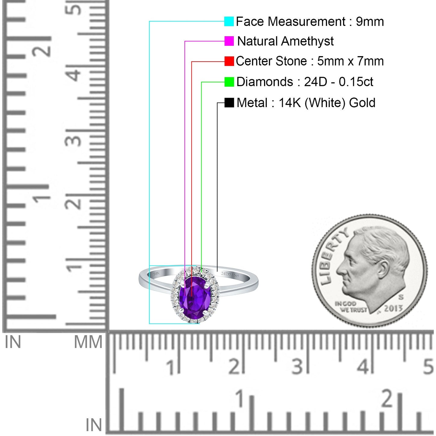 Oval Natural Purple Amethyst Halo Natural Diamond Solitaire Ring 14K White Gold Wholesale