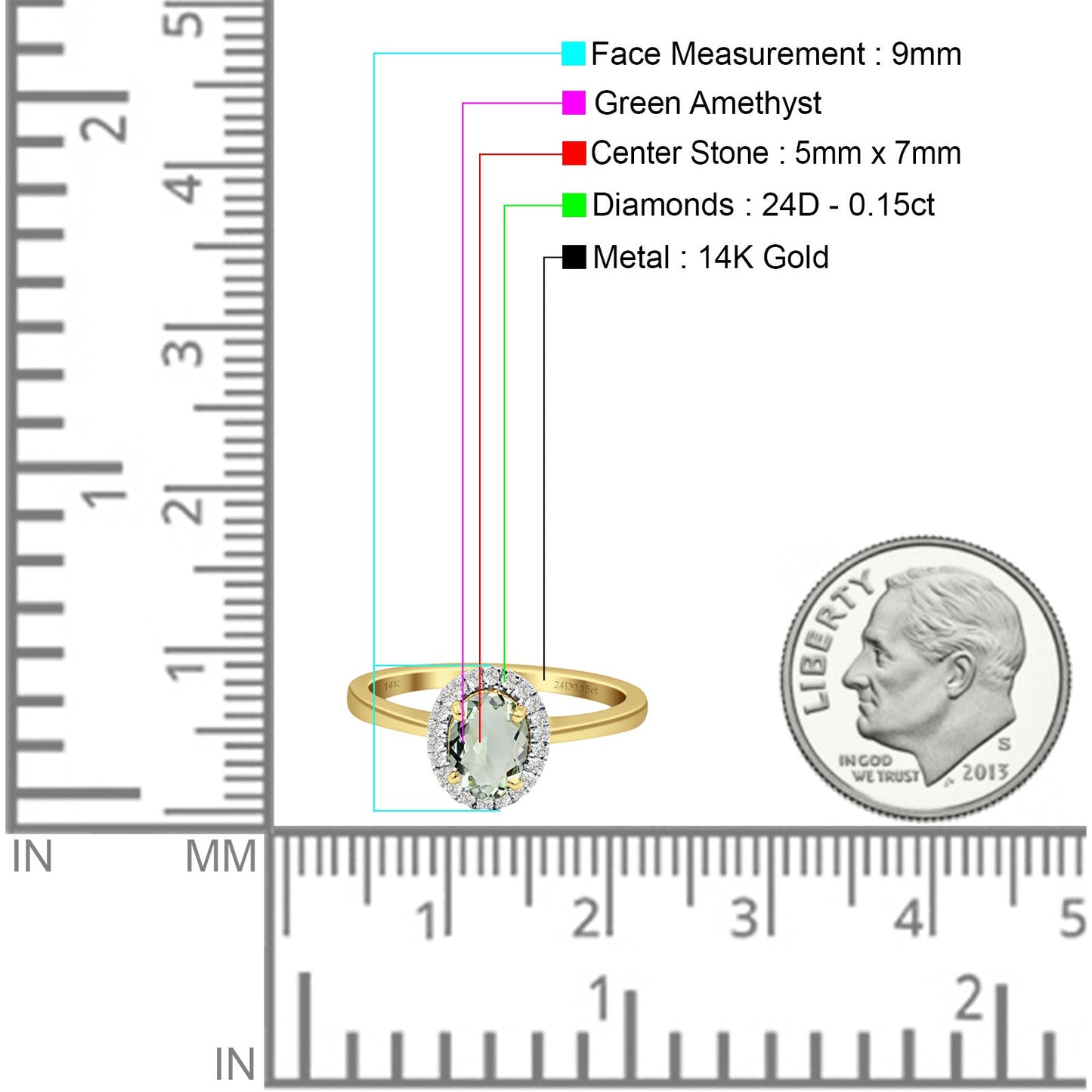 Oval Natural Green Amethyst Halo Natural Diamond Solitaire Ring 14K Yellow Gold Wholesale