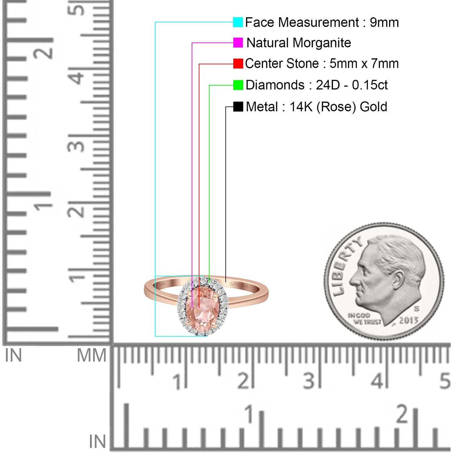 Oval Natural Morganite Halo Natural Diamond Solitaire Ring 14K Rose Gold Wholesale