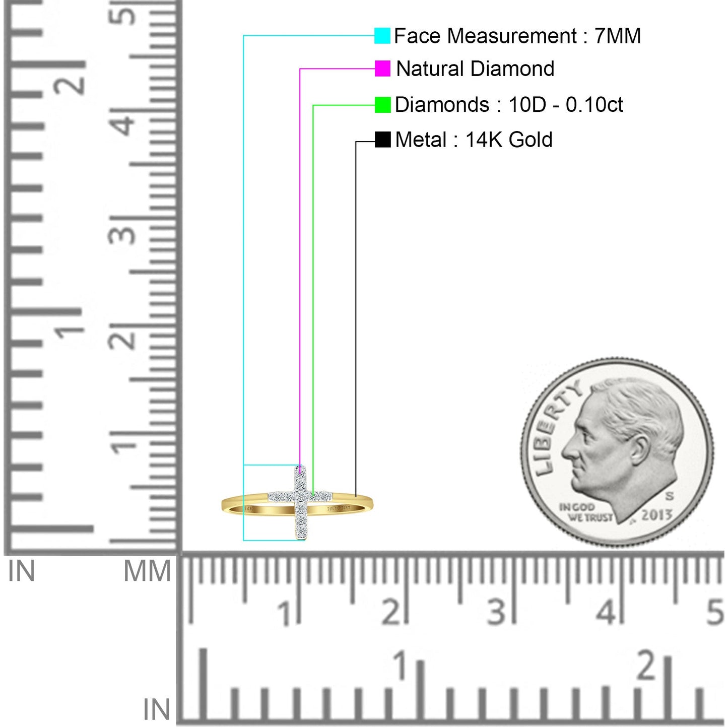 Diamond Cross Ring Solid 14K Yellow Gold 0.10ct Wholesale