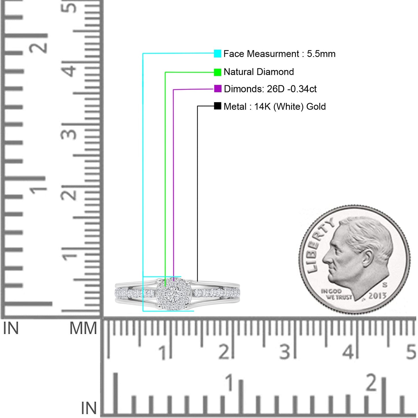 Diamond Halo Ring Solitaire Round 14K White Gold 0.34ct Wholesale