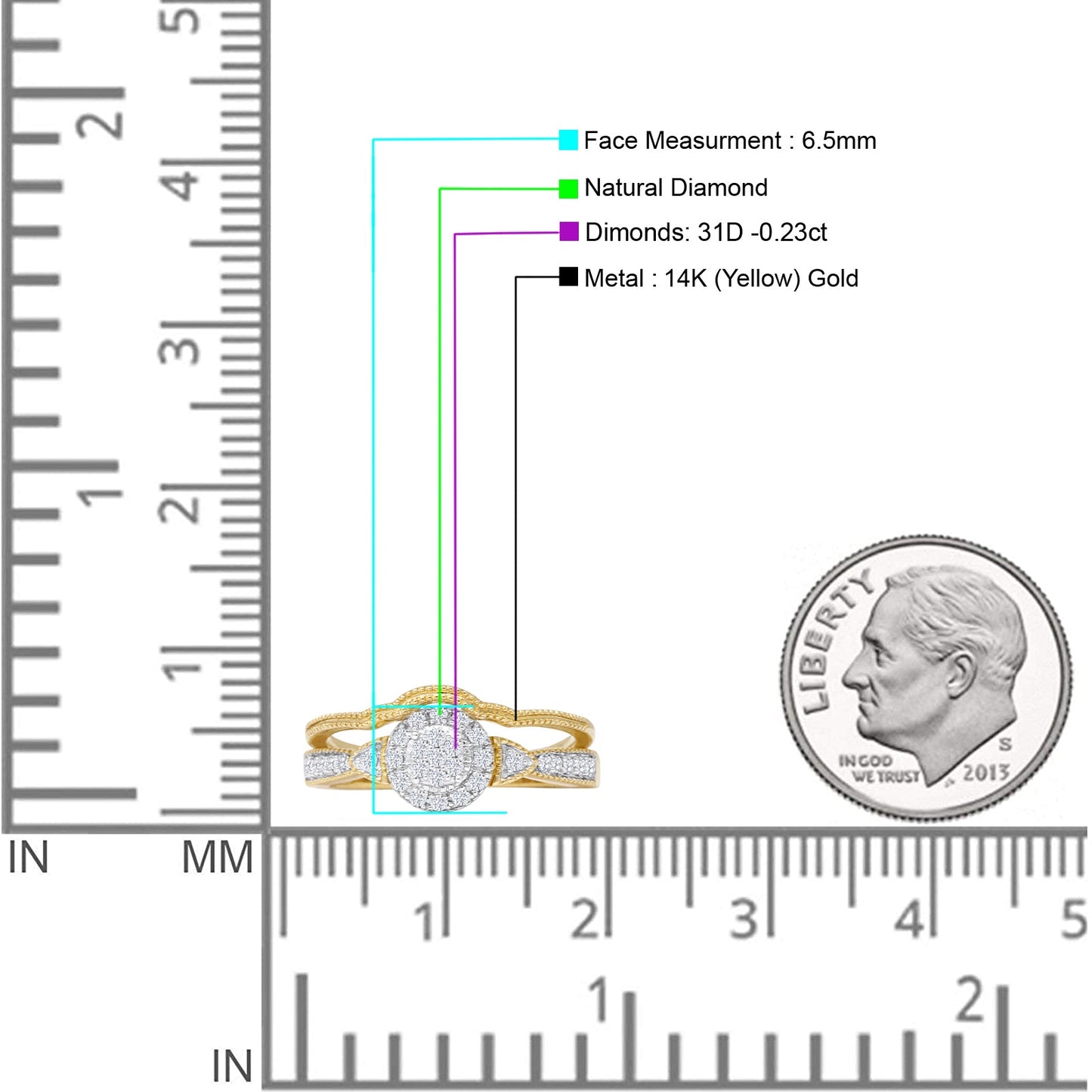 Cluster Diamond Ring 0.23ct Round Shaped Two Piece Natural 14K Yellow Gold Wholesale