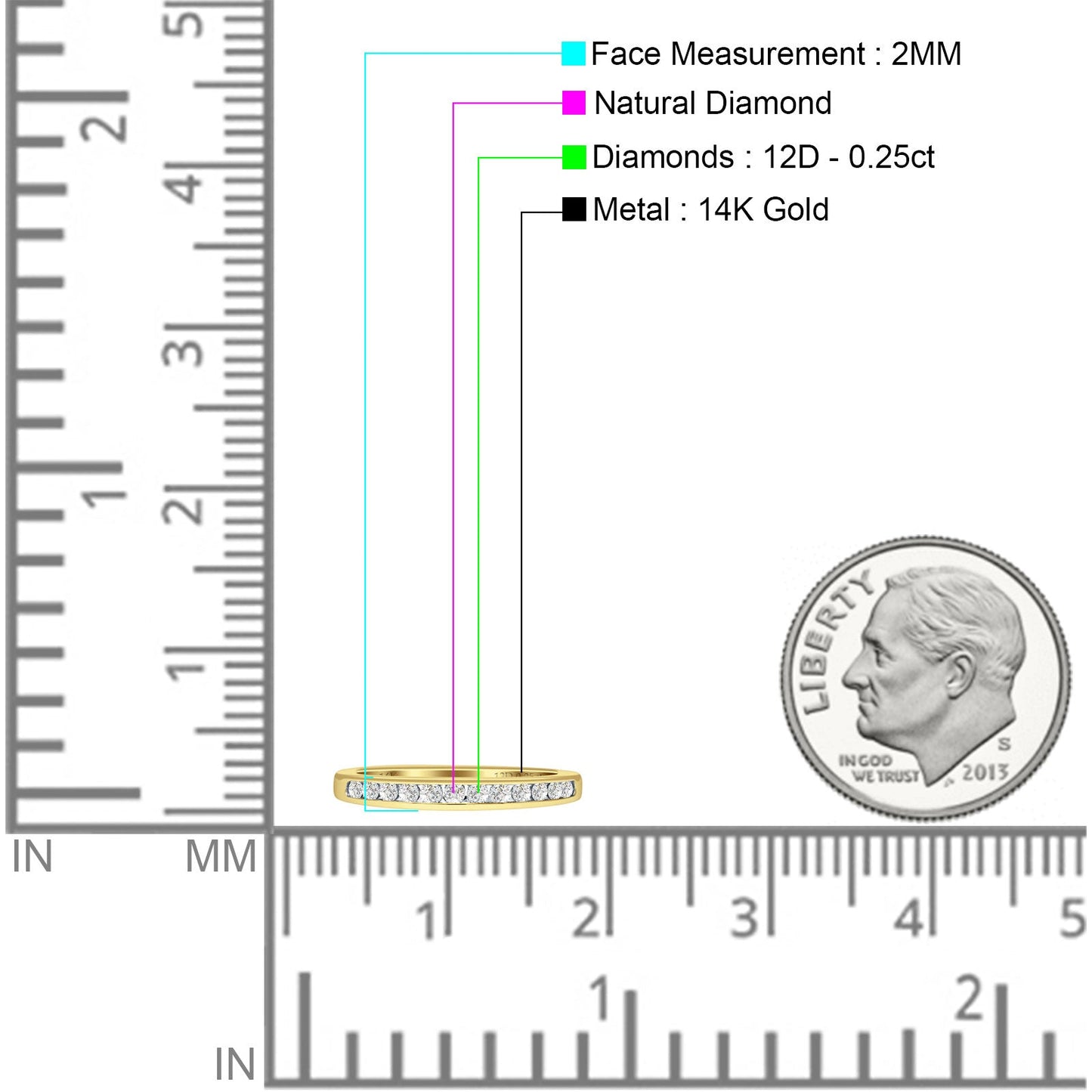 Diamond Half Eternity Ring Channel Set 14K Yellow Gold 0.25ct Wholesale