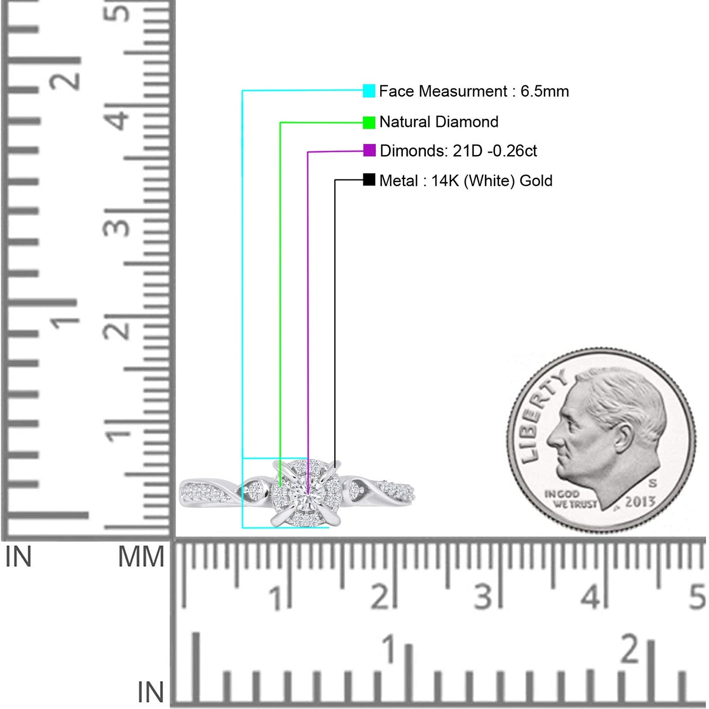 Halo Infinity Shank 0.26ct Natural Diamond Round Engagement Ring 14K White Gold Wholesale