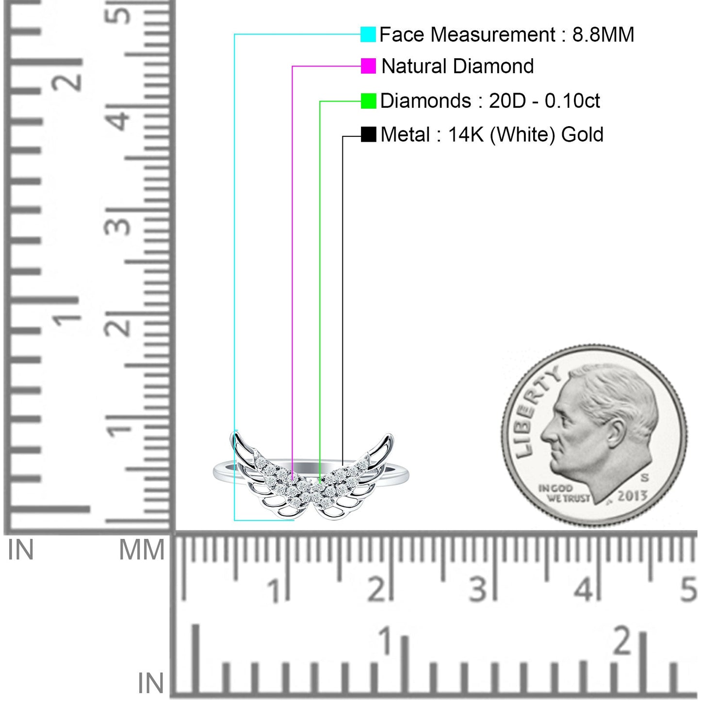 Bague Aile d'Ange Or Blanc 14K Diamant 0,10ct Vente en Gros