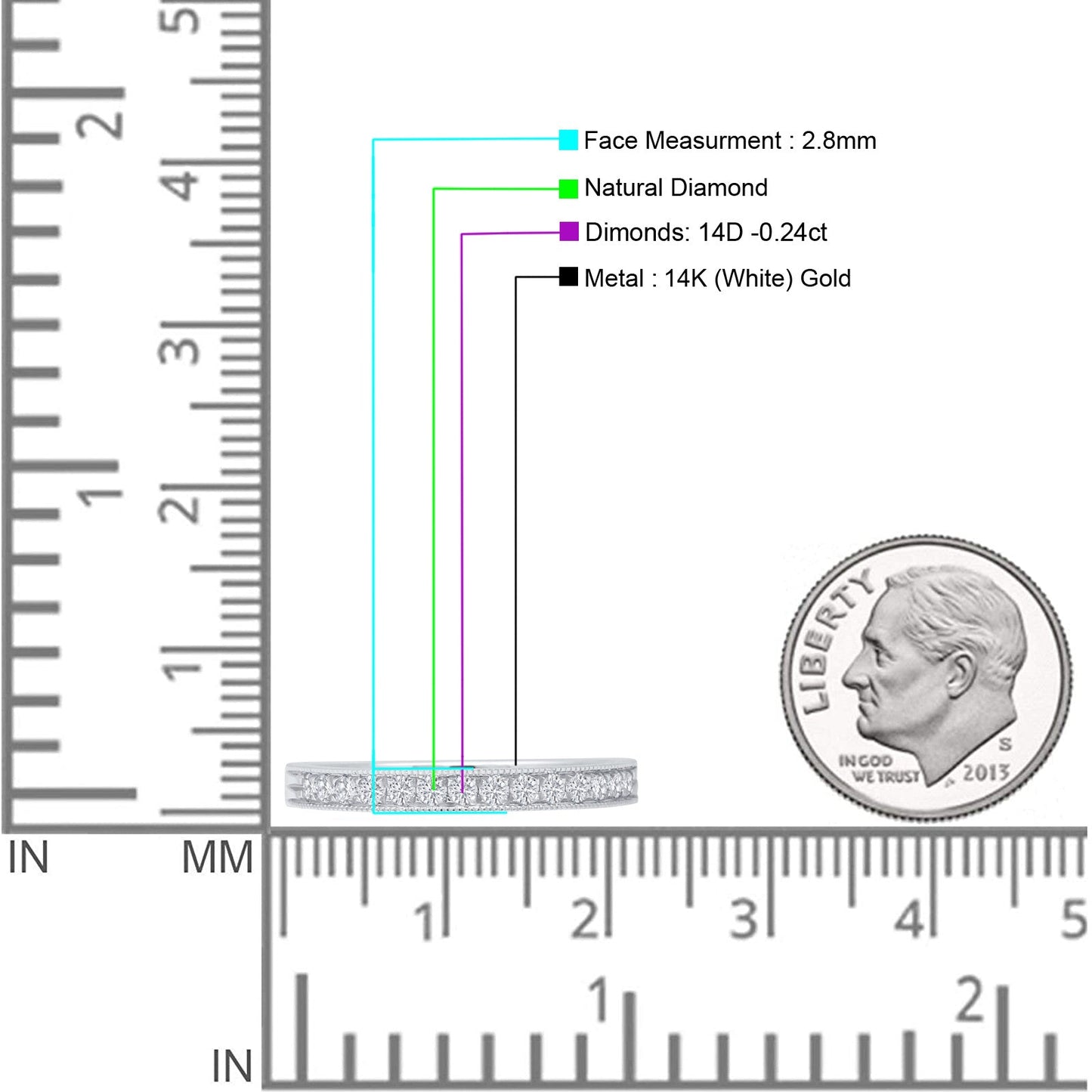 Diamond Wedding Band 0.24ct 14K White Gold Wholesale