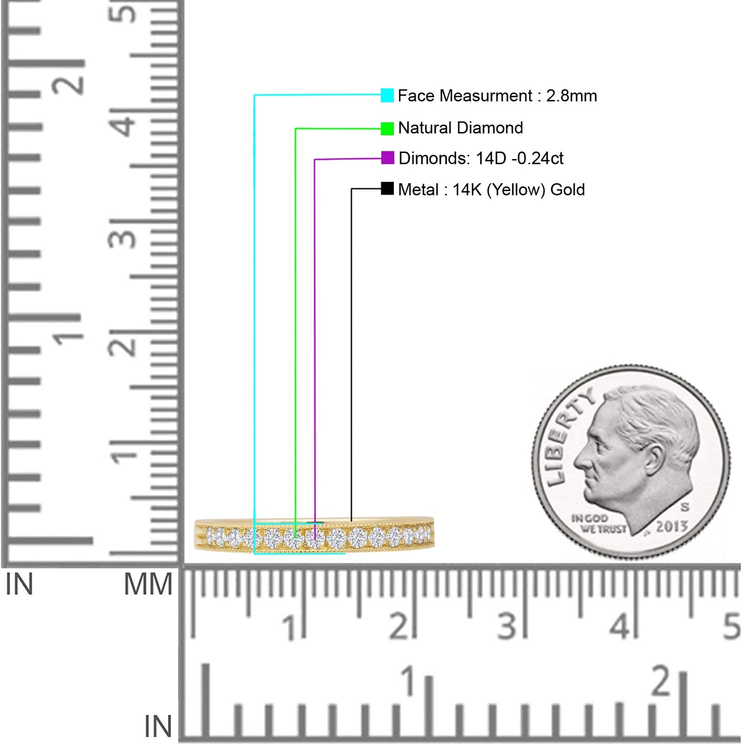 Minimalist 0.24ct Natural Diamond Half Eternity Ring 14K Yellow Gold Wholesale