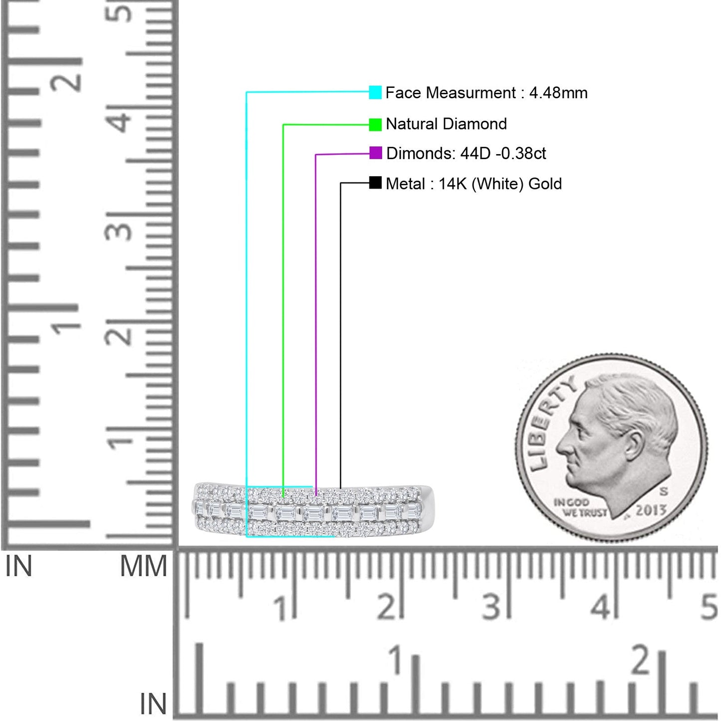 Three Row 0.38ct Diamond Half Eternity Ring 14K White Gold Wholesale