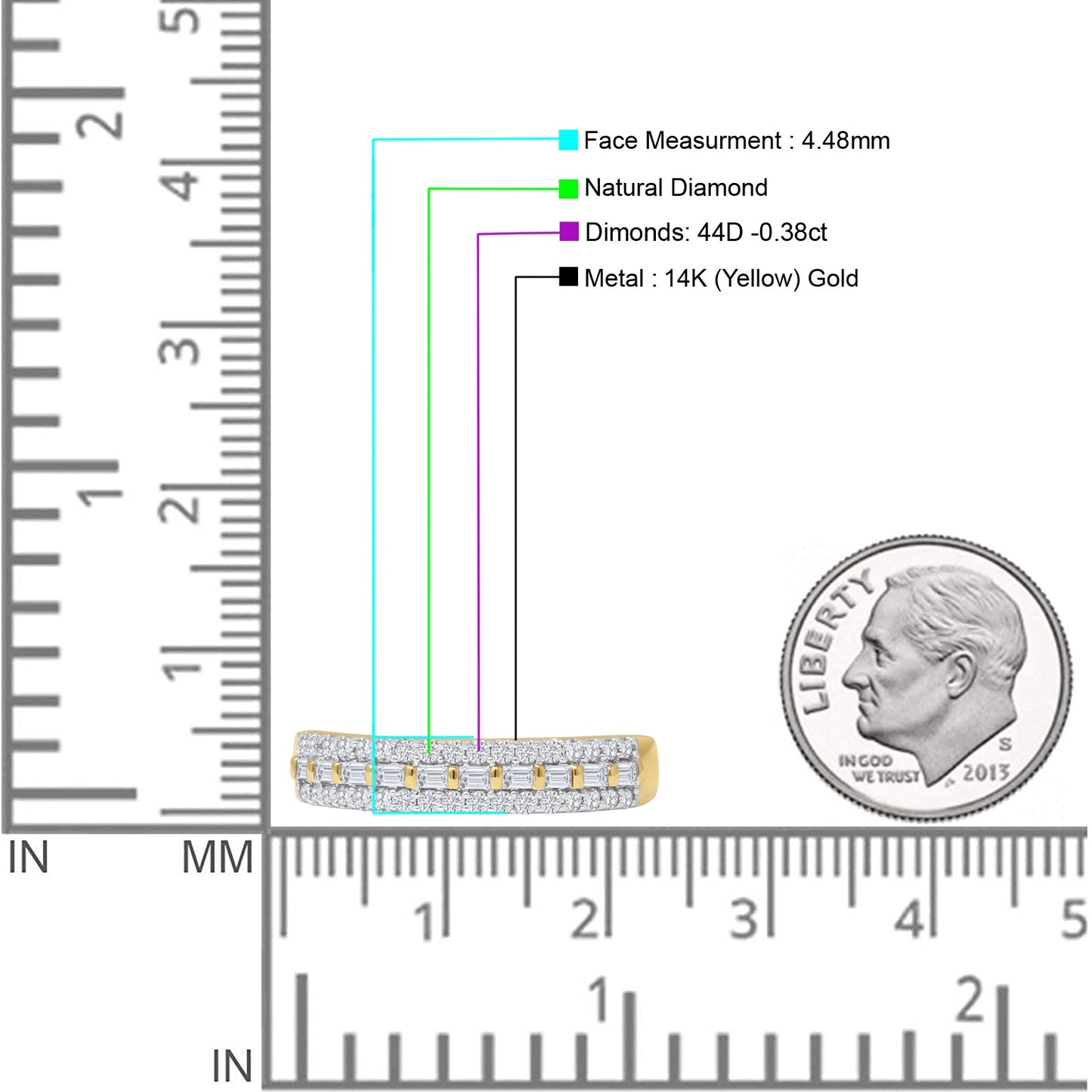 Three Row 0.38ct Diamond Half Eternity Ring 14K Yellow Gold Wholesale