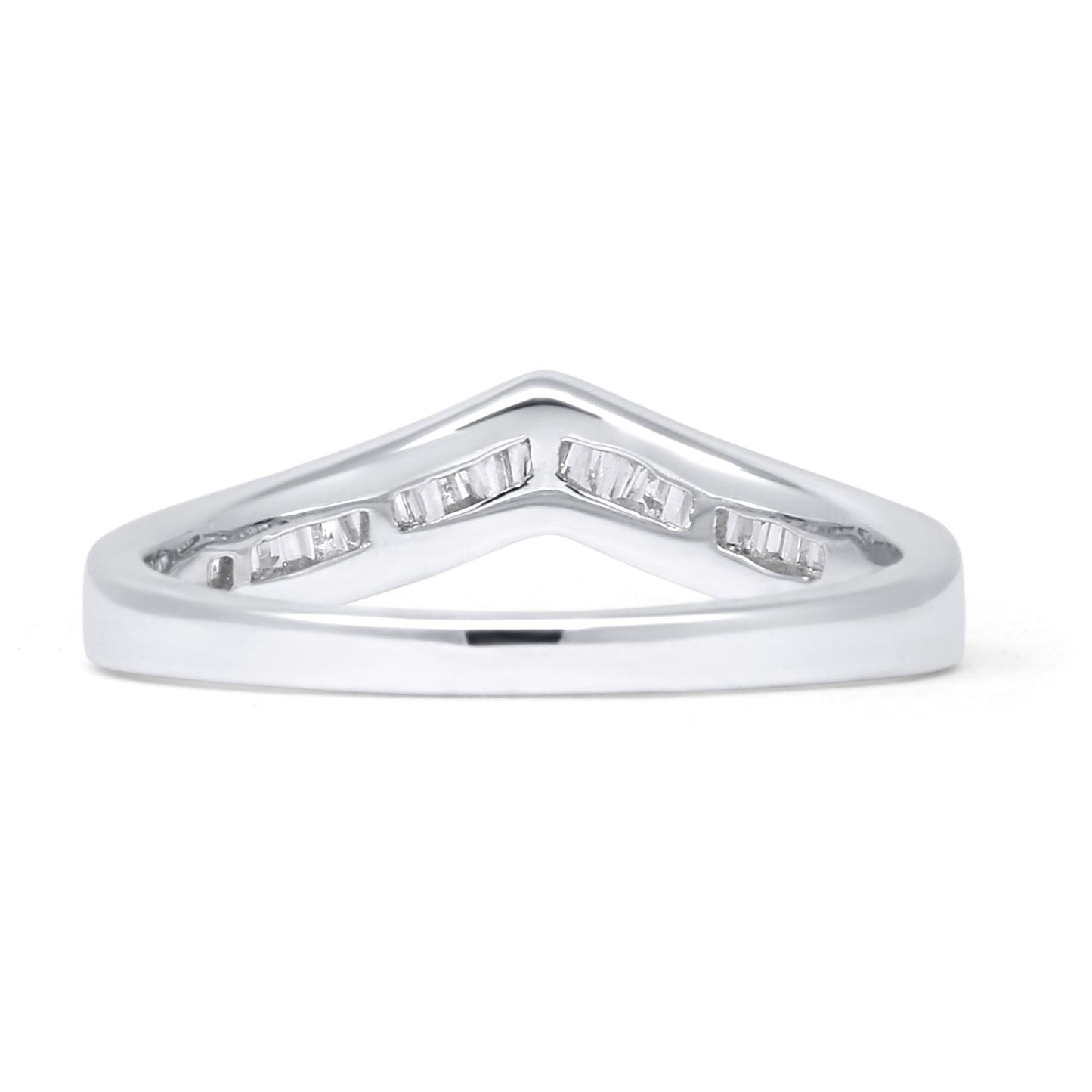 Contour Chevron Ring 0.25ct Baguette & Round Natural Diamond 14K White Gold Wholesale