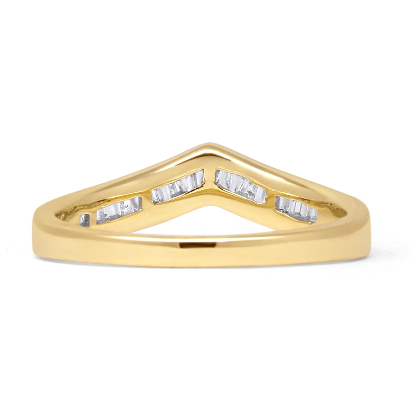 Contour Chevron Ring 0.25ct Baguette & Round Natural Diamond 14K Yellow Gold Wholesale