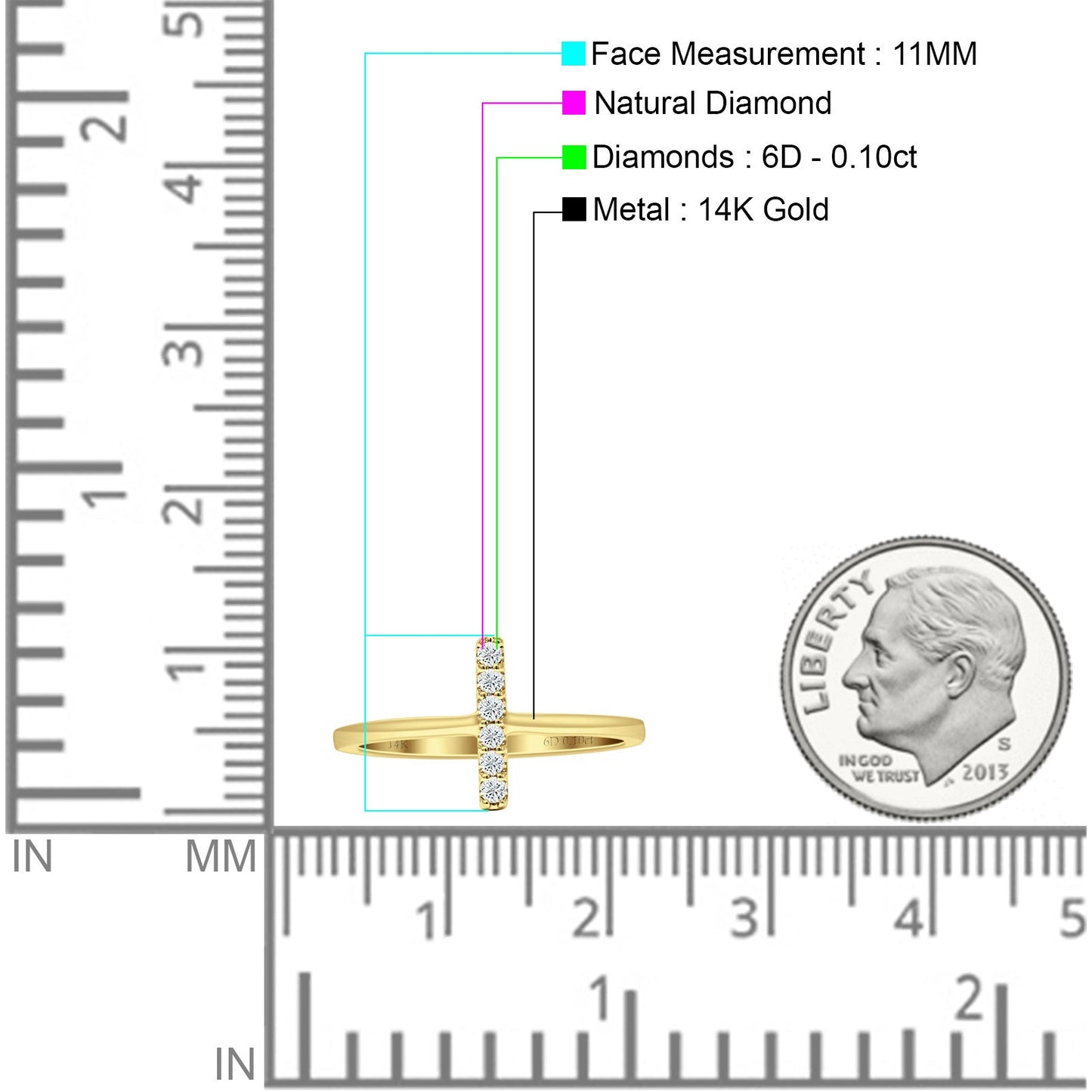 Minimal Cluster Line Bar Diamond Wedding Ring 14K Yellow Gold 0.10ct Wholesale