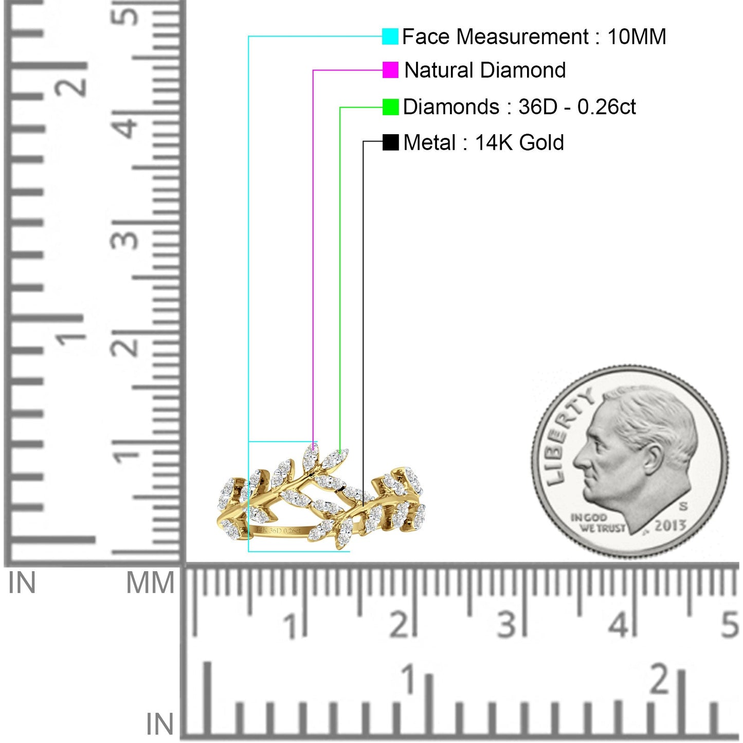 Diamond Leaf Ring Statement Band 14K Yellow Gold 0.26ct Wholesale