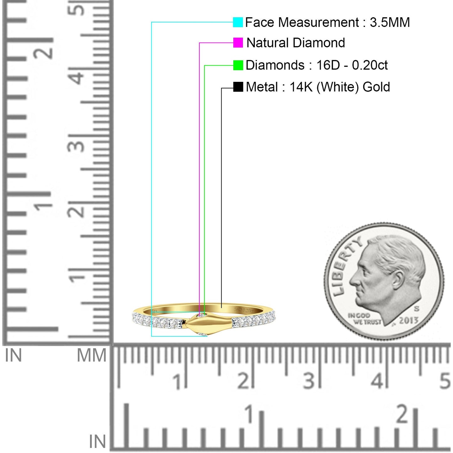 Diamond Snake Eye Ring Round Statement 14K Yellow Gold 0.20ct Wholesale