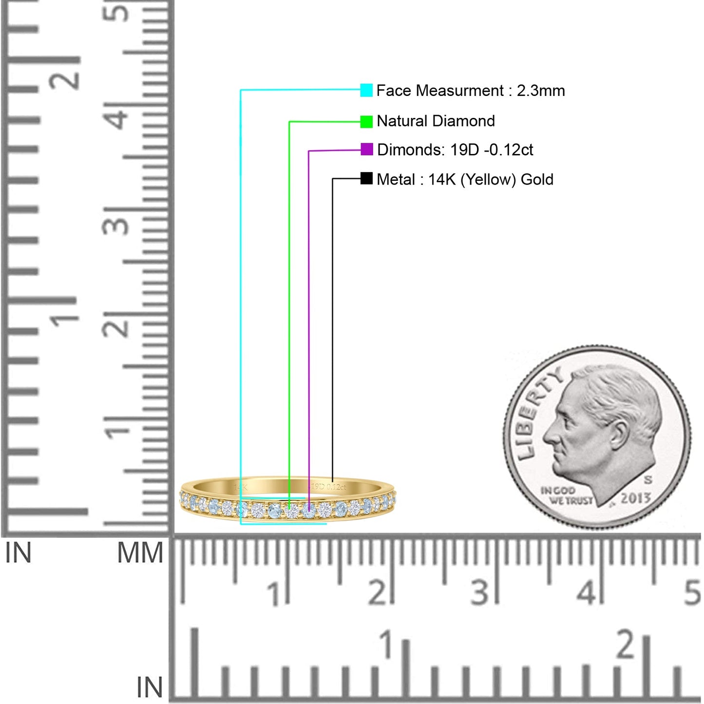 Half Eternity Band 0.12ct Natural Diamond Aquamarine 14K Yellow Gold Wholesale