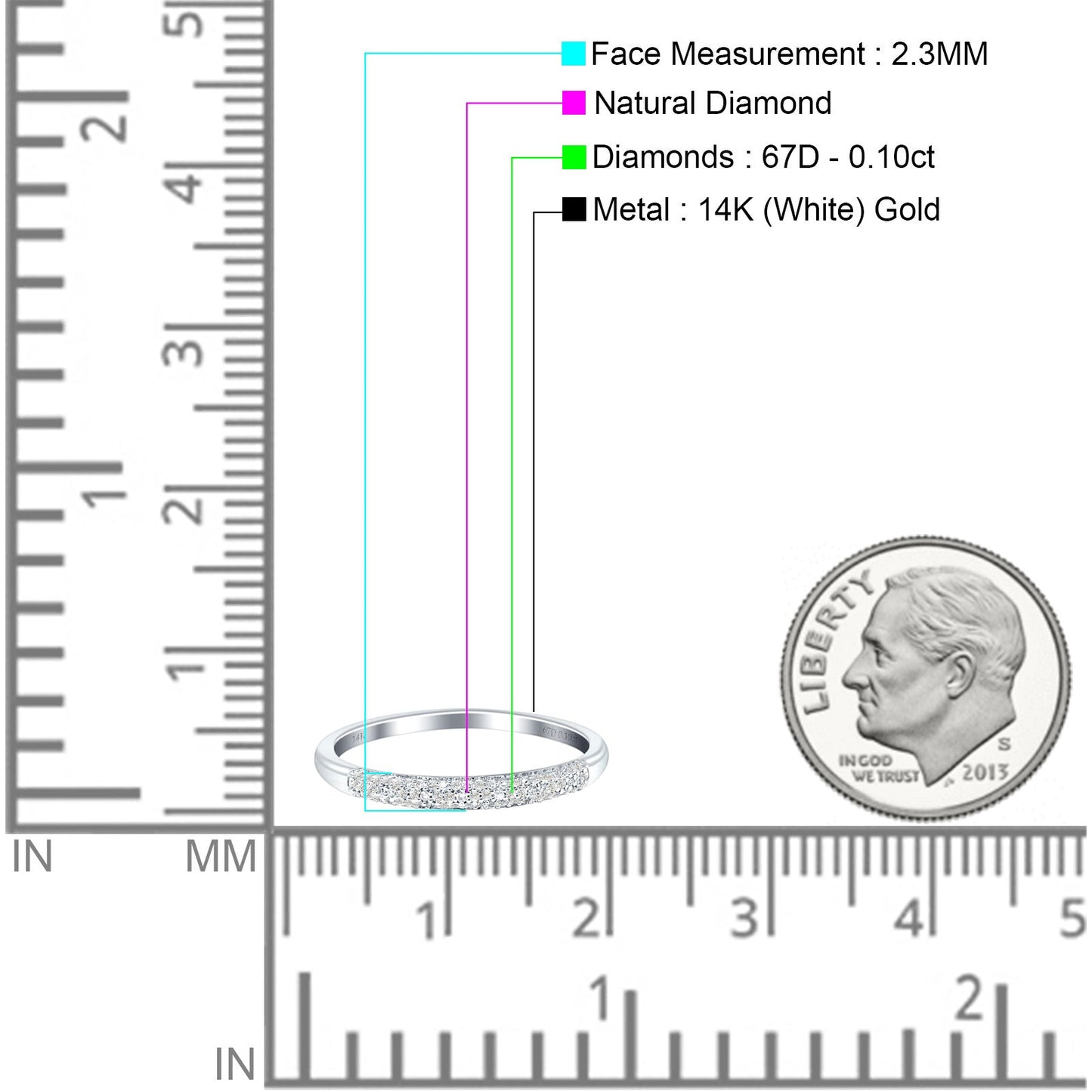 Diamond Half Eternity Wedding Band Round 14K White Gold 0.10ct Wholesale