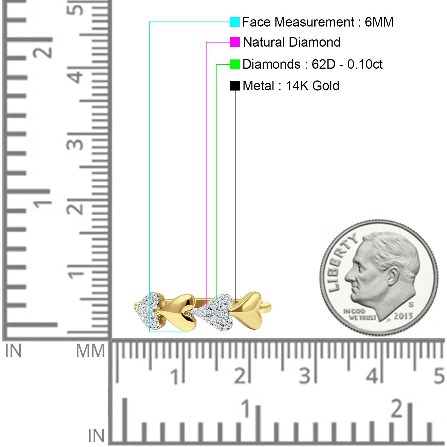 Sideways Heart Diamond Promise Ring 14K Yellow Gold 0.10ct Wholesale