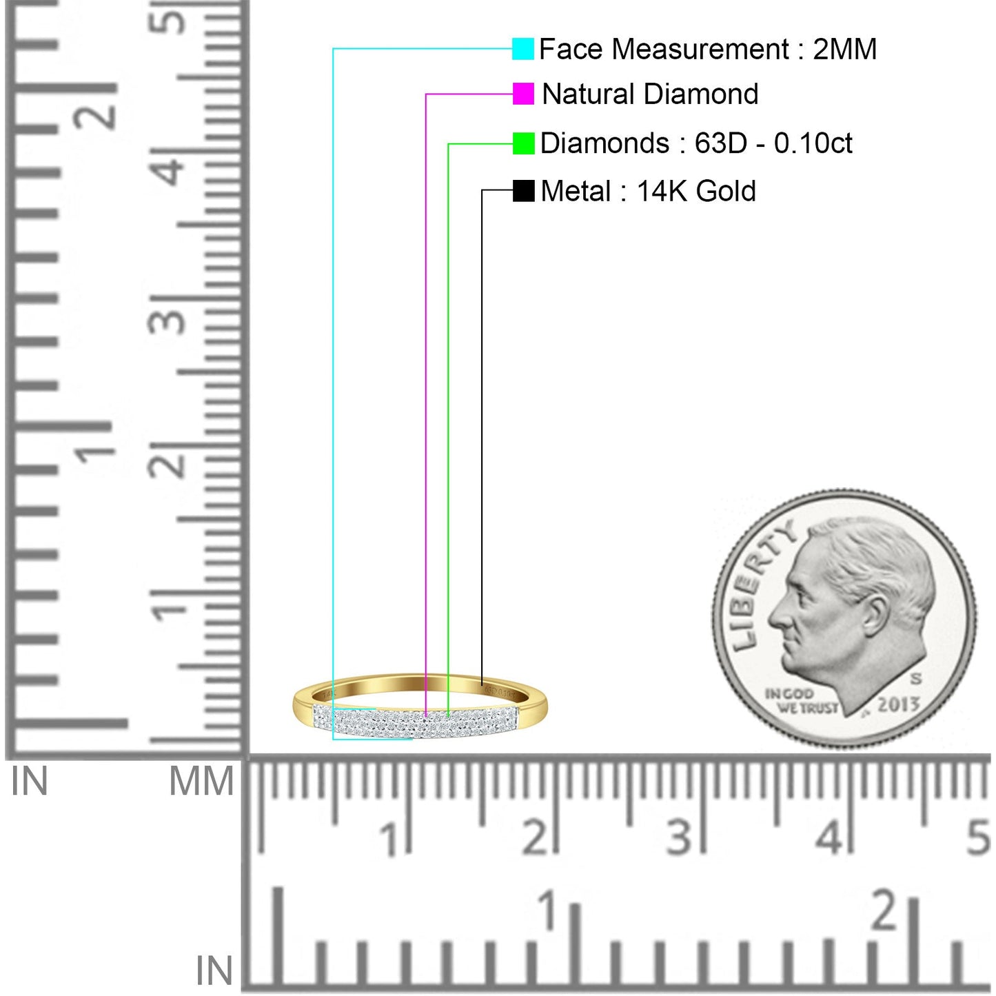 Three Row Half Eternity Diamond Wedding Band 14K Yellow Gold 0.10ct Wholesale