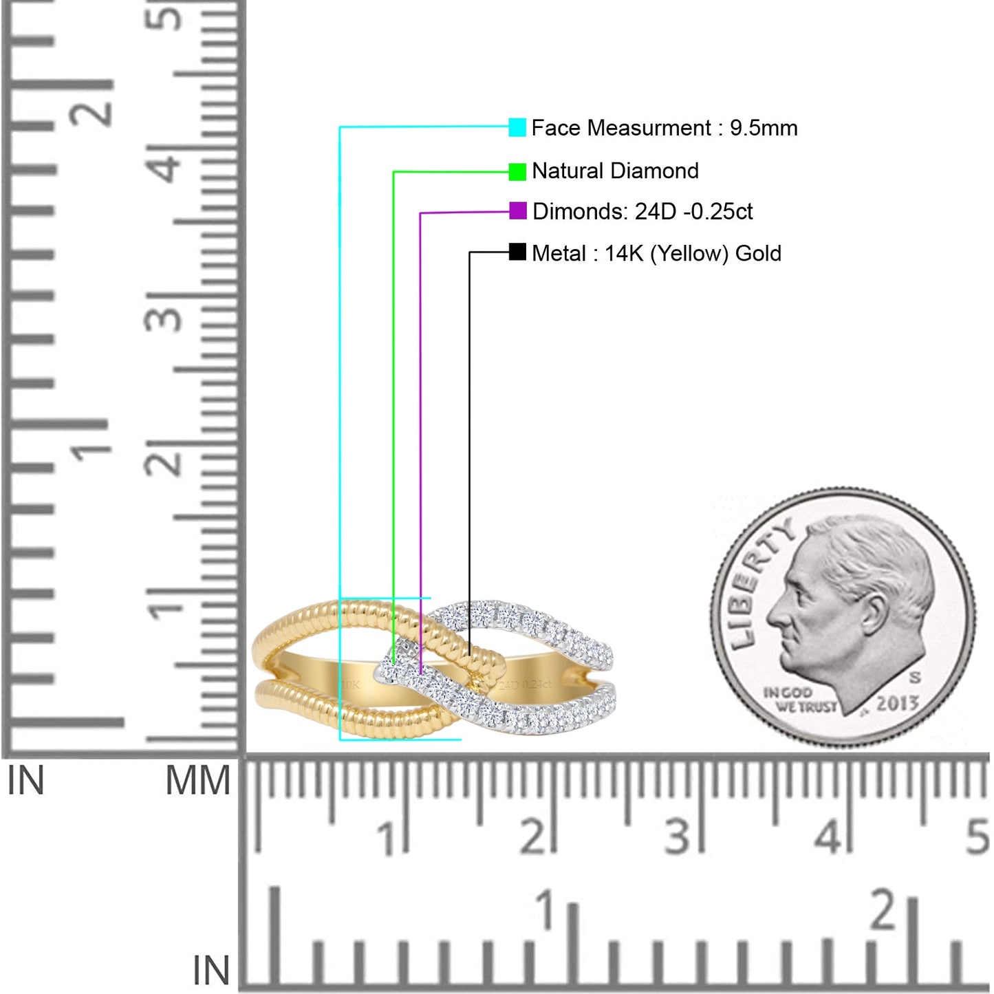 Interlocking Leaf Style Beaded Round Natural Diamond Ring 14K Yellow Gold Wholesale