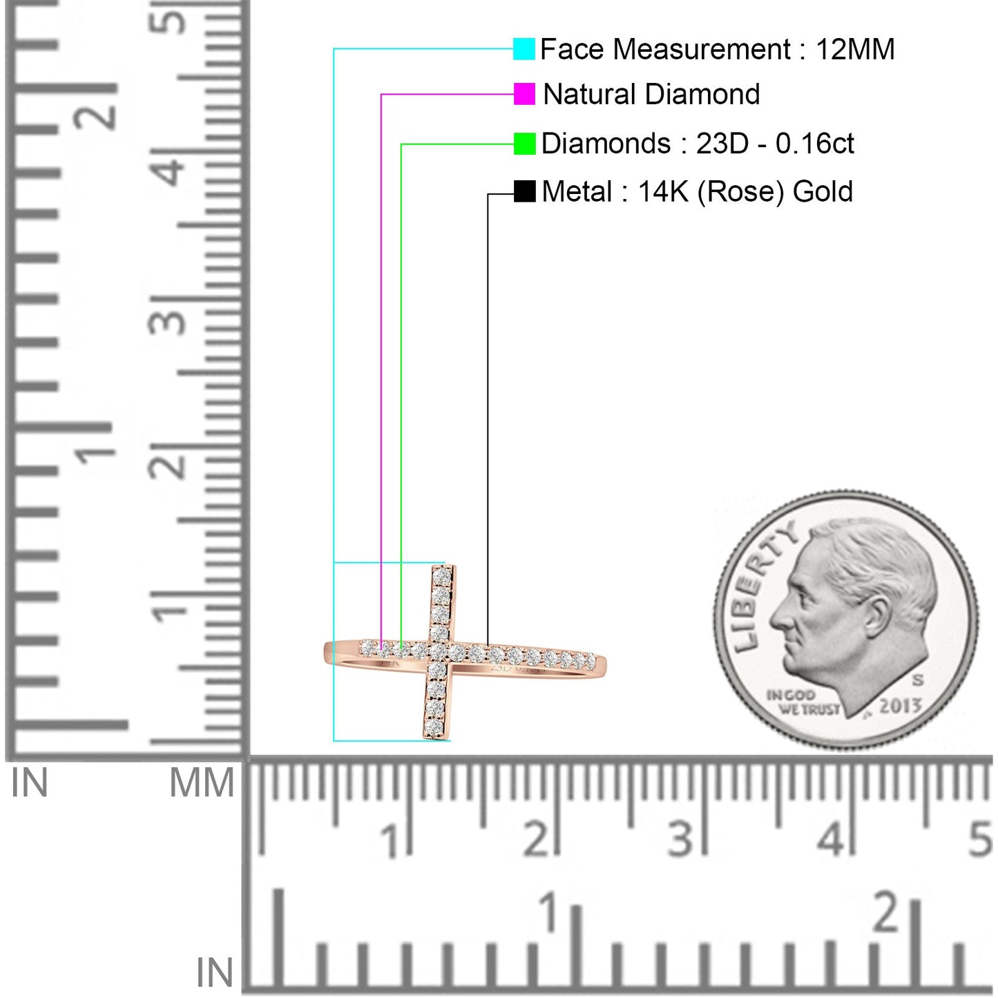 Half Eternity 12mm Cross Ring Round Natural Diamond 14K Rose Gold Wholesale