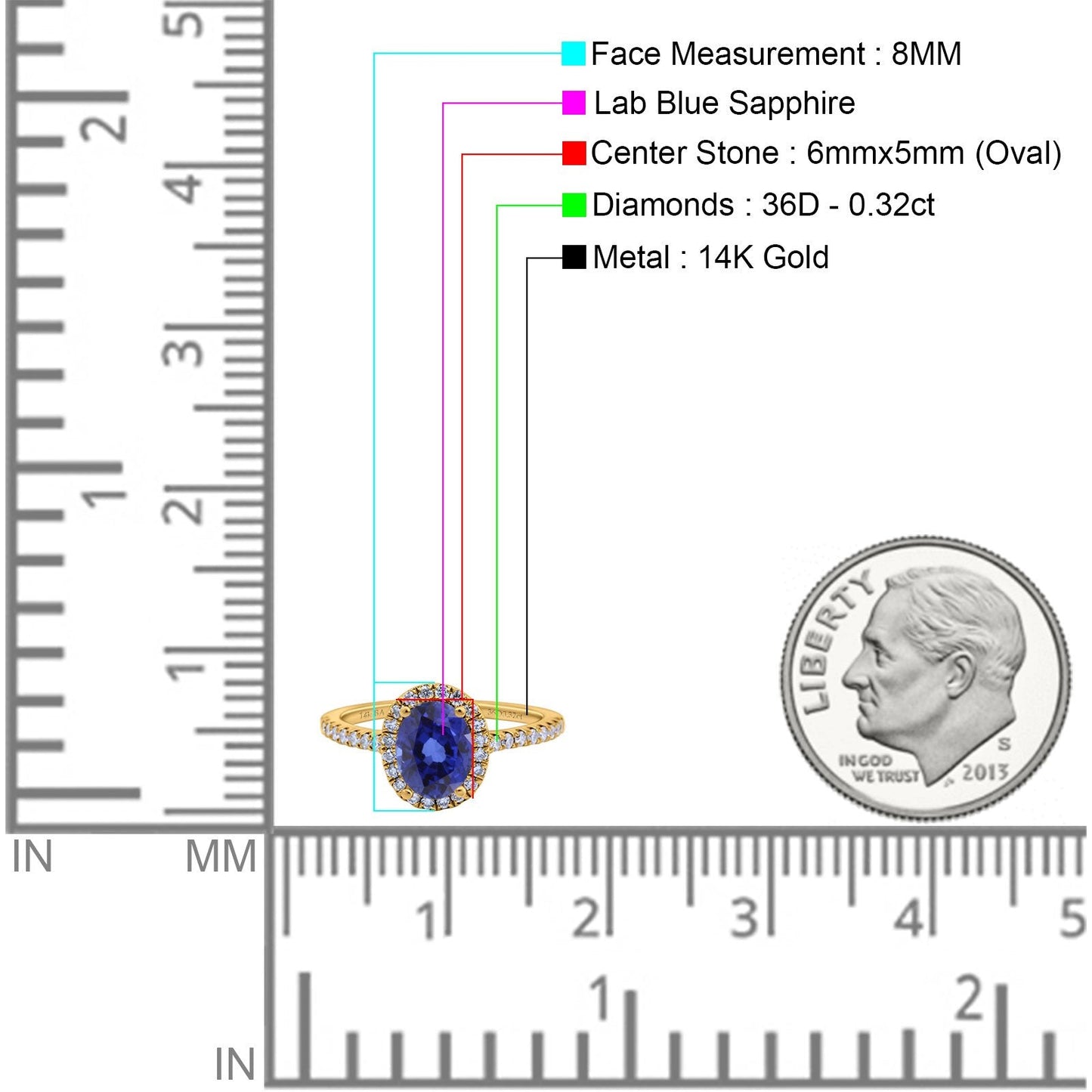 14K Yellow Gold 0.93ct Oval Nano Blue Sapphire G SI Diamond Engagement Ring Size 6.5