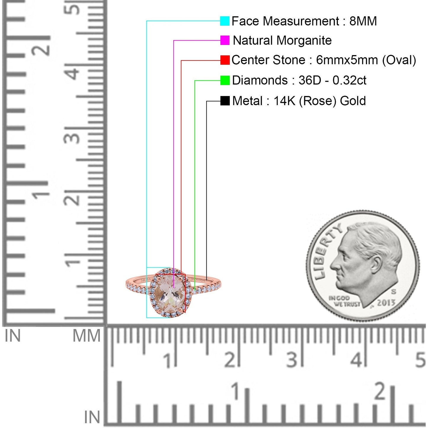 14K Rose Gold 0.93ct Oval Natural Morganite G SI Diamond Engagement Ring Size 6.5