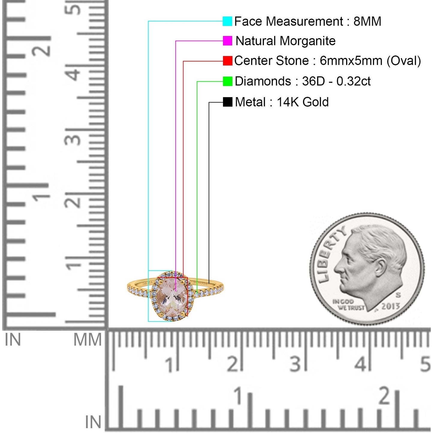 14K Yellow Gold 0.93ct Oval Natural Morganite G SI Diamond Engagement Ring Size 6.5