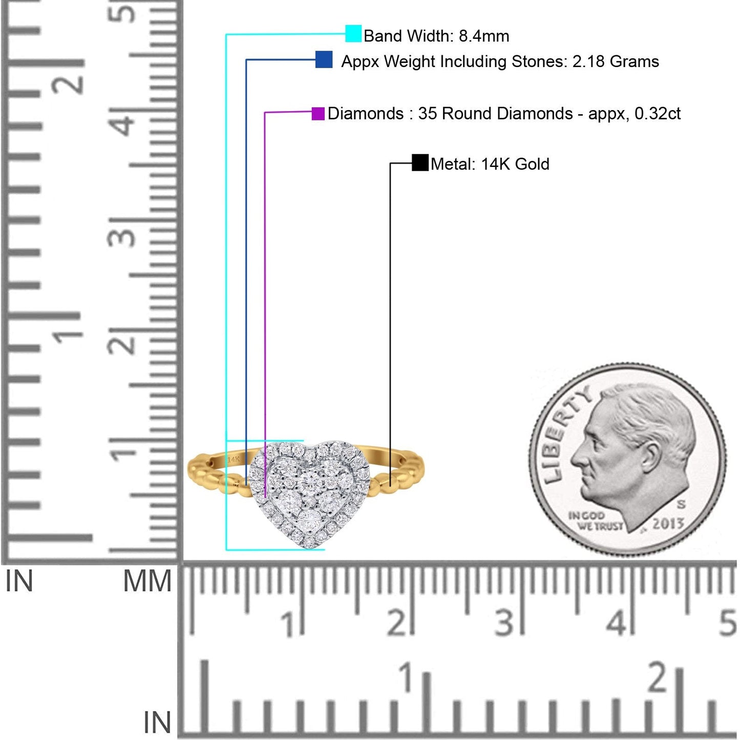 14K Yellow Gold 0.32ct Round 8.4mm G SI Promise Diamond Engagement Wedding Ring Size 6.5