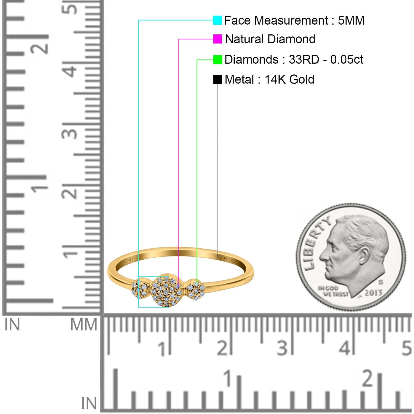 14K Yellow Gold Round G SI 0.05ct Diamond Eternity Ring 5mm Wedding Band Size 6.5