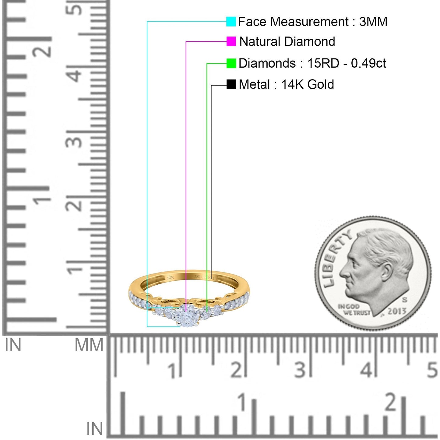 14K Yellow Gold 0.49ct Vintage Round 3mm G SI Diamond Engagement Band Wedding Ring Size 6.5