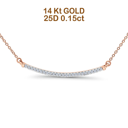 14K Rose Gold 0.15ct Round Shape Diamond Bar Pendant Chain Necklace 18" Long