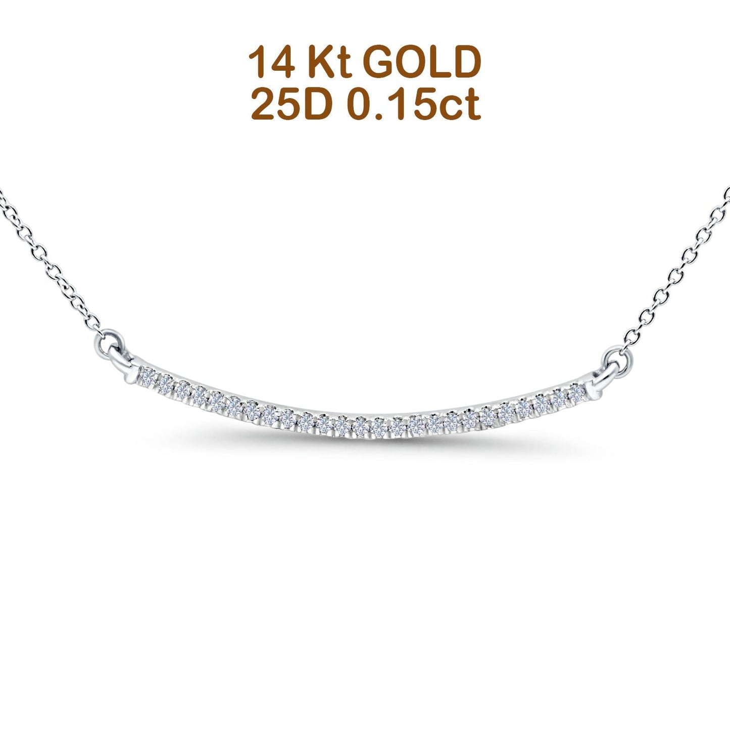 14K White Gold 0.15ct Round Shape Diamond Bar Pendant Chain Necklace 18" Long