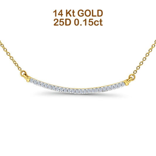 14K Yellow Gold 0.15ct Round Shape Diamond Bar Pendant Chain Necklace 18" Long