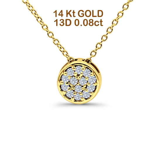 14K Yellow Gold 0.08ct Round Shape Diamond Drop Solitaire Pendant Chain Necklace 18" Long