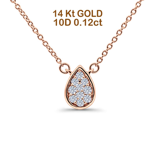 14K Rose Gold 0.12ct Round Shape Diamond Solitaire Pendant Chain Necklace 18" Long