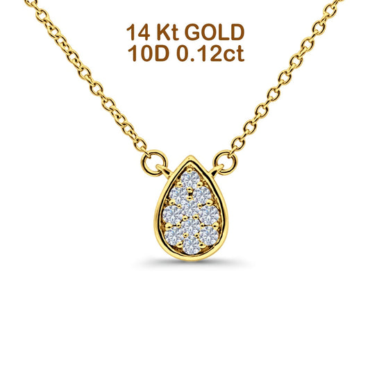 14K Yellow Gold 0.12ct Round Shape Diamond Solitaire Pendant Chain Necklace 18" Long