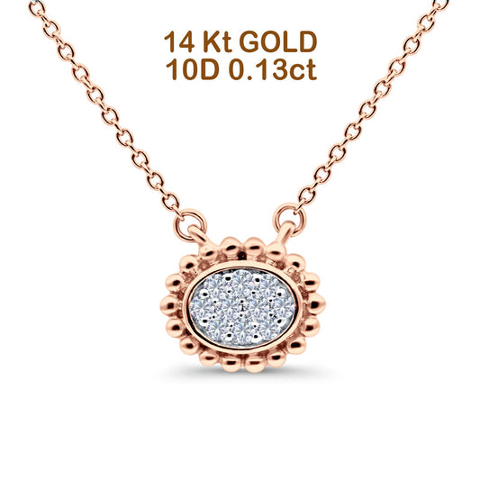 14K Rose Gold 0.13ct Round Shape Diamond Solitaire Pendant Chain Necklace 18" Long