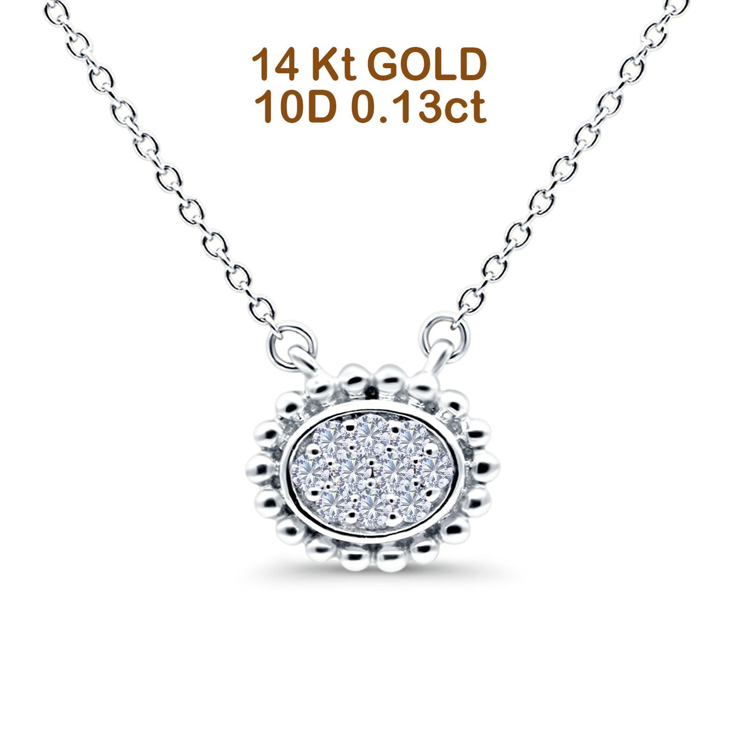 14K White Gold 0.13ct Round Shape Diamond Solitaire Pendant Chain Necklace 18" Long