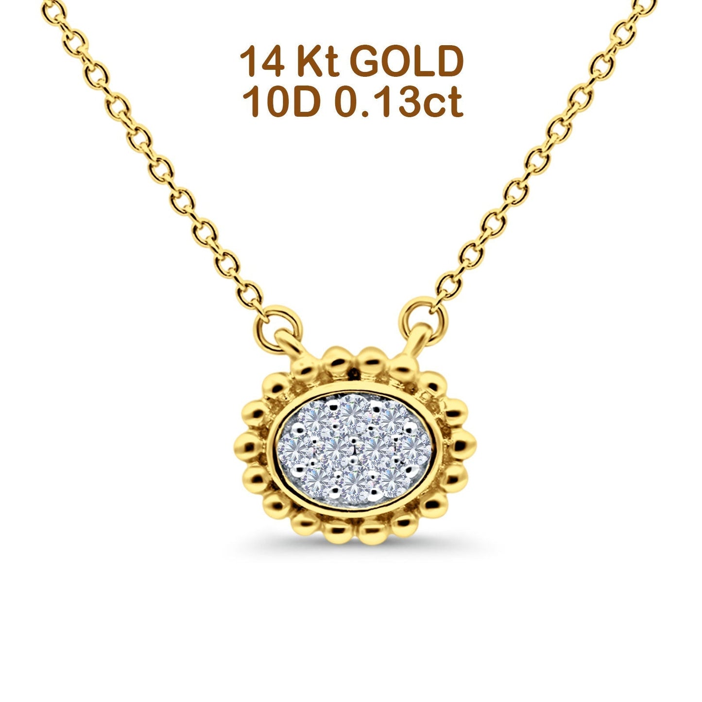 14K Yellow Gold 0.13ct Round Shape Diamond Solitaire Pendant Chain Necklace 18" Long