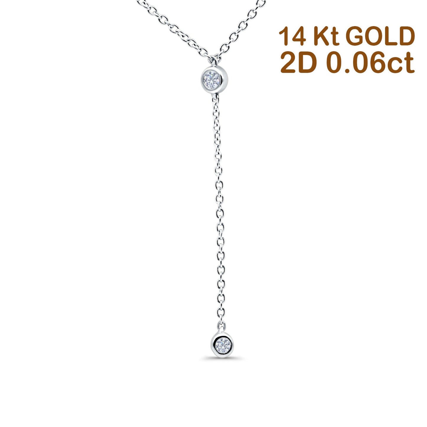 14K White Gold 0.06ct Round Shape Diamond Drop Lariat Pendant Chain Necklace 18" Long