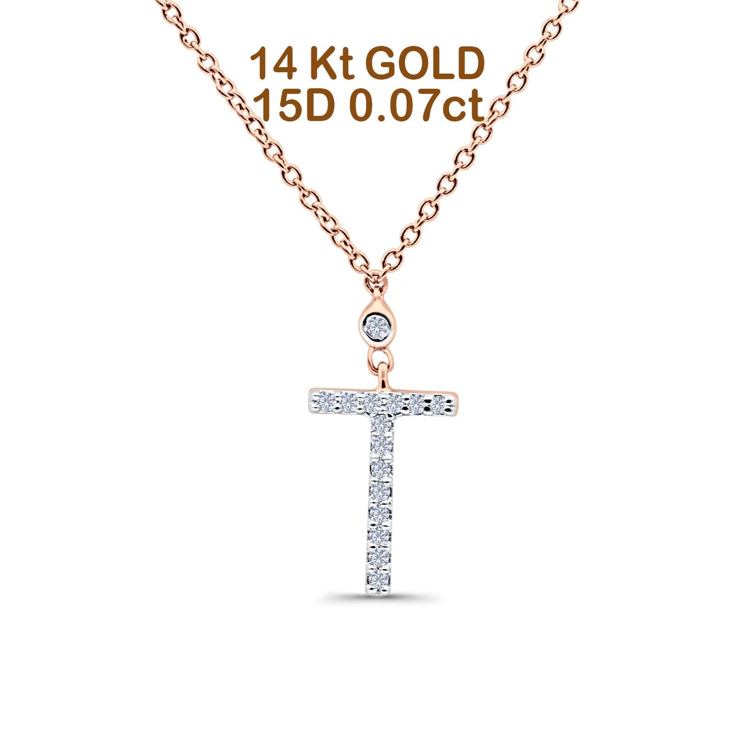 14K Rose Gold 0.07ct Round Shape Diamond Cross Pendant Chain Necklace 18" Long