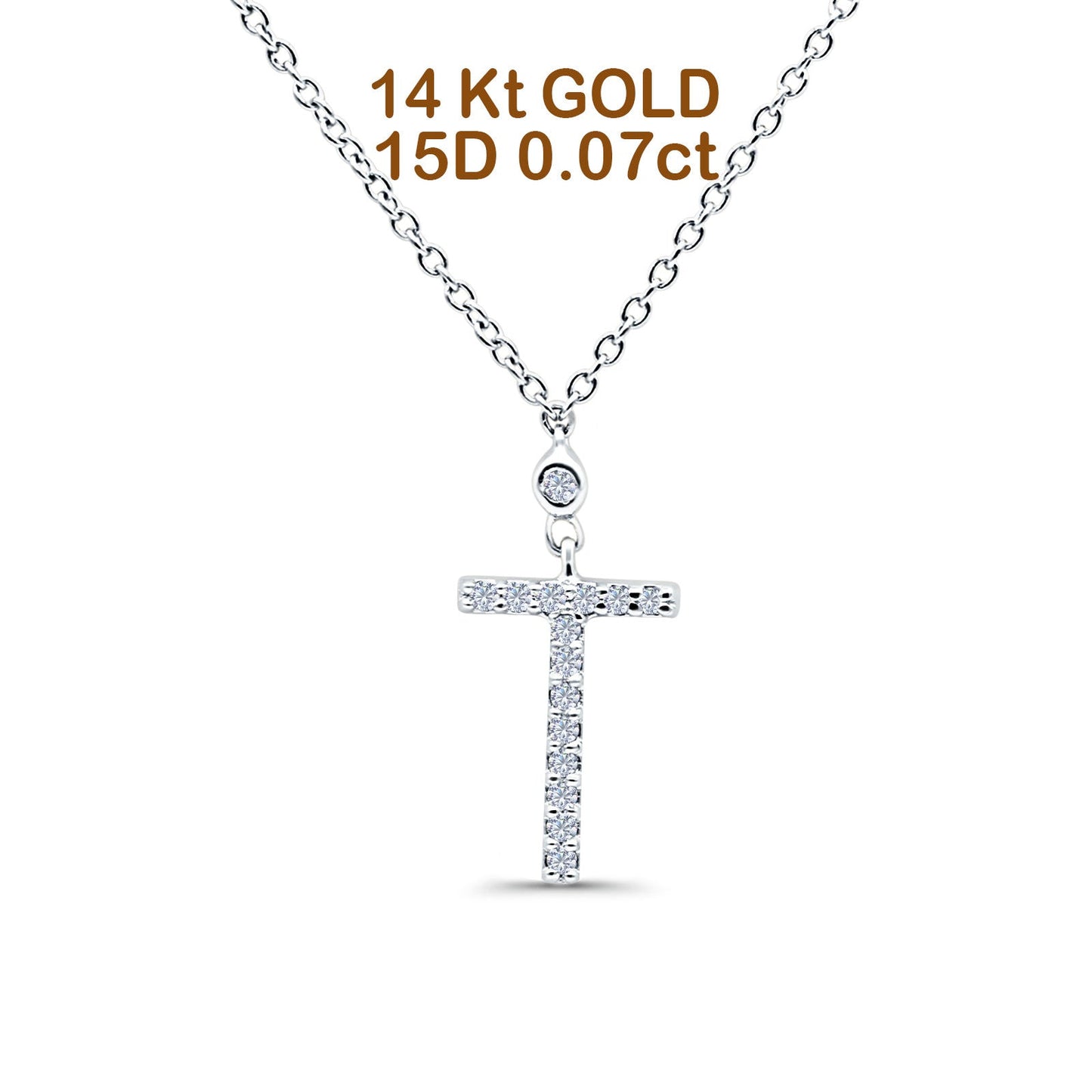 14K White Gold 0.07ct Round Shape Diamond Cross Pendant Chain Necklace 18" Long